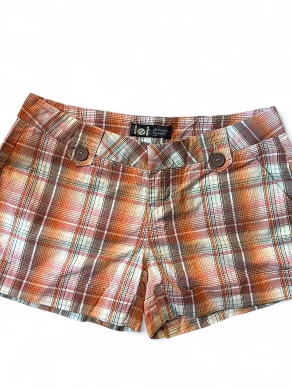 lei Plaid Cotton Blend Women’s Shorts in Orange and Brown